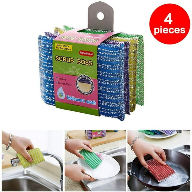 4pcs Metal Abrasive Sponges Kitchen Cleaning Sponge Brush Household Clean Tools